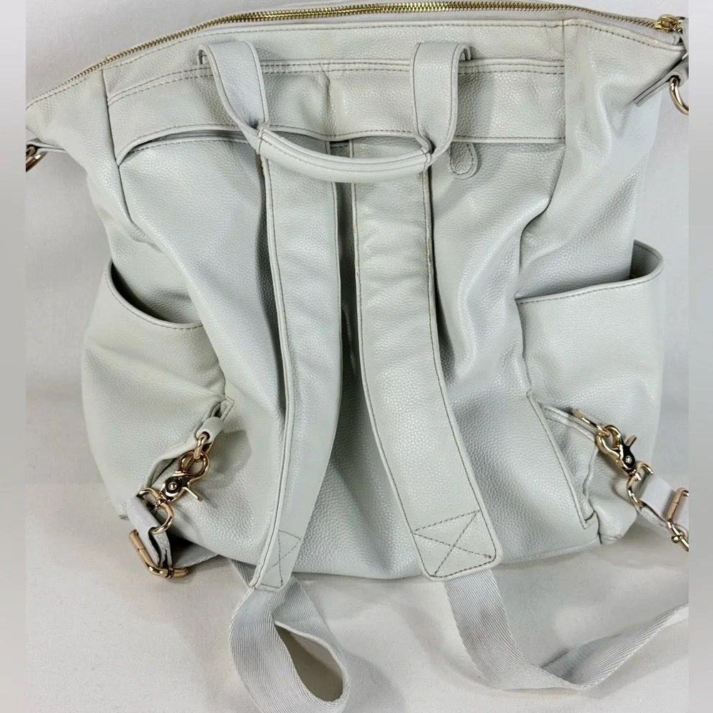 Lily Jade Caroline Convertible Vegan Leather Tote Diaper Bag Stone & Gold